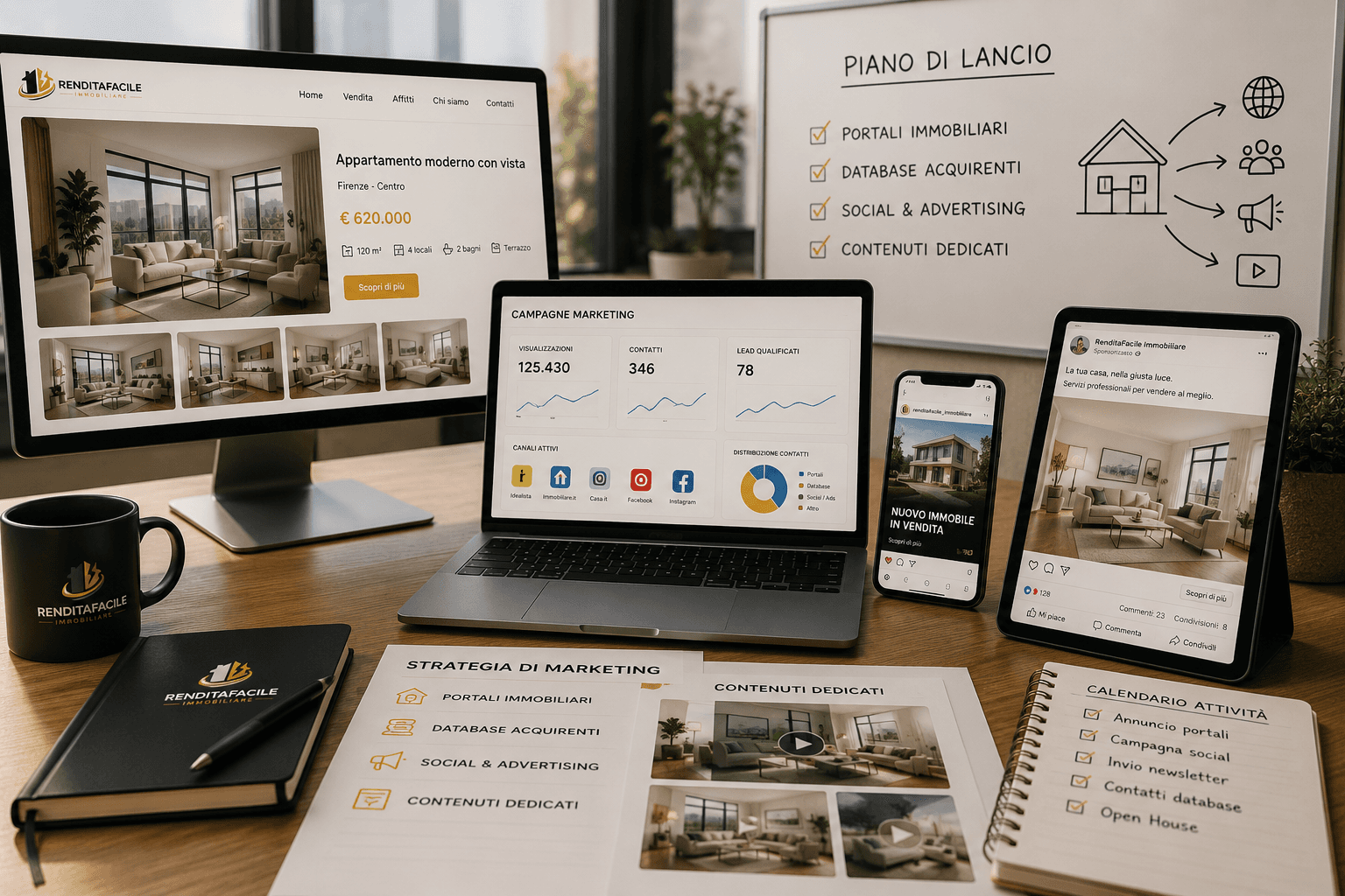 Strategia di lancio e marketing immobiliare attraverso portali, database acquirenti, social e advertising