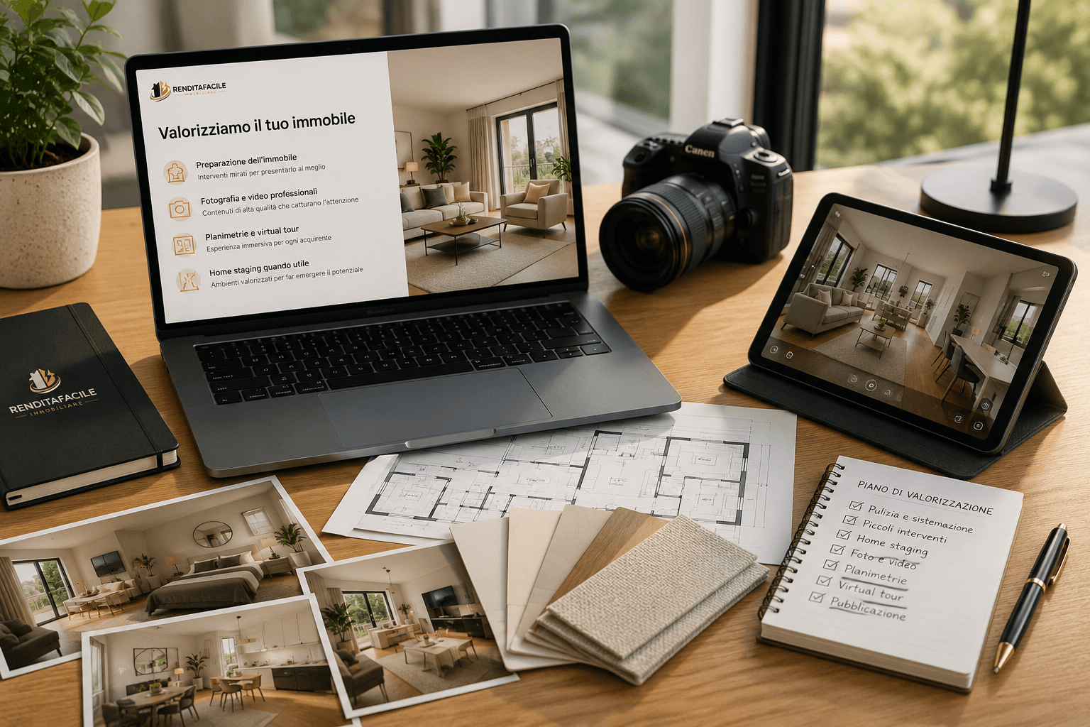 Valorizzazione professionale dell'immobile con fotografia, home staging, planimetrie e virtual tour